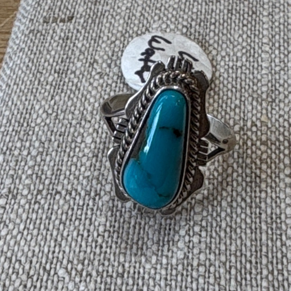 Turquoise Silver Ring Authentic And Signed - image 1